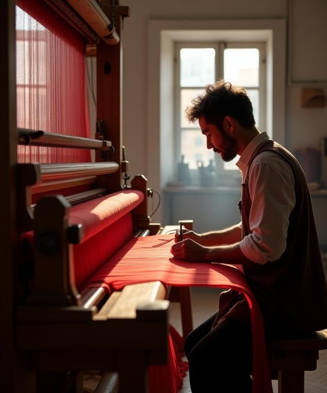 Artigiano al telaio storico in un atelier italiano